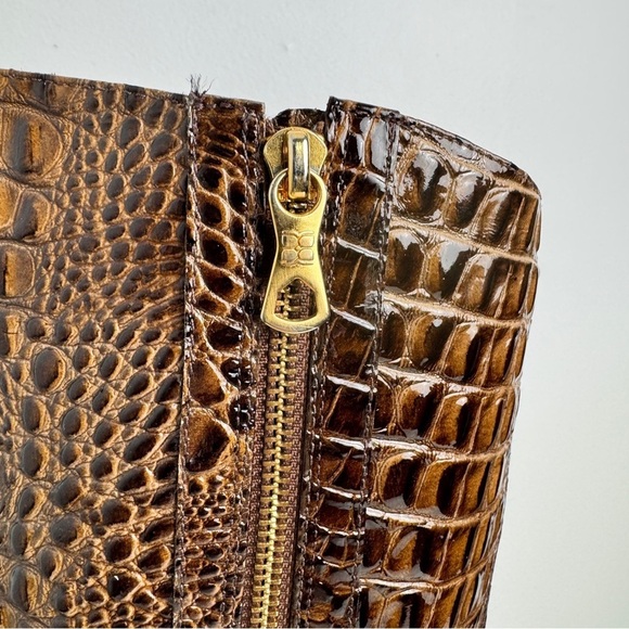 BCBGMAXAZRIA croc embossed hidden wedge knee high boots brown size 6 - Picture 6 of 10